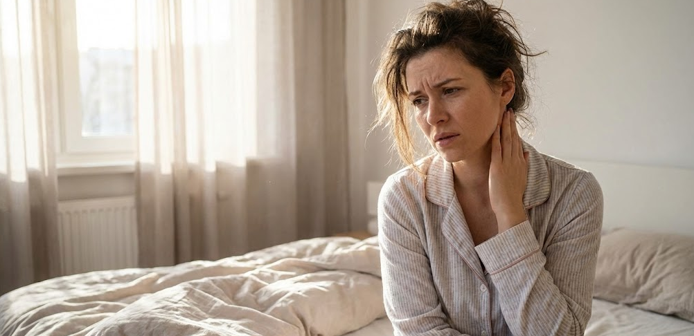 Person touching their throat