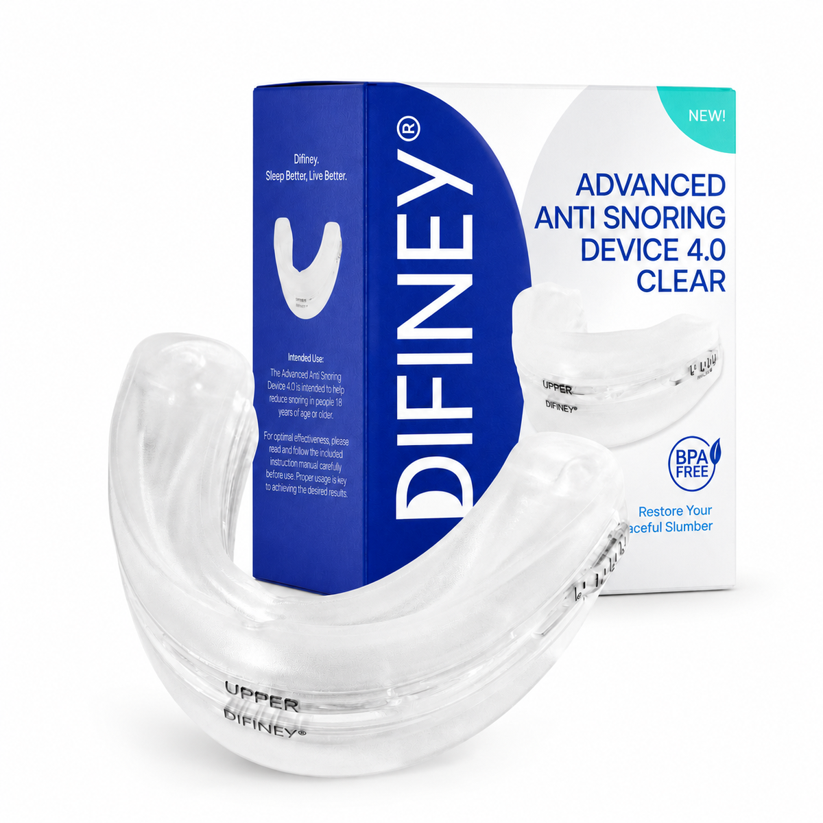 DIFINEY 4.0 Advanced Anti Snoring Mouthpiece product and retail packaging