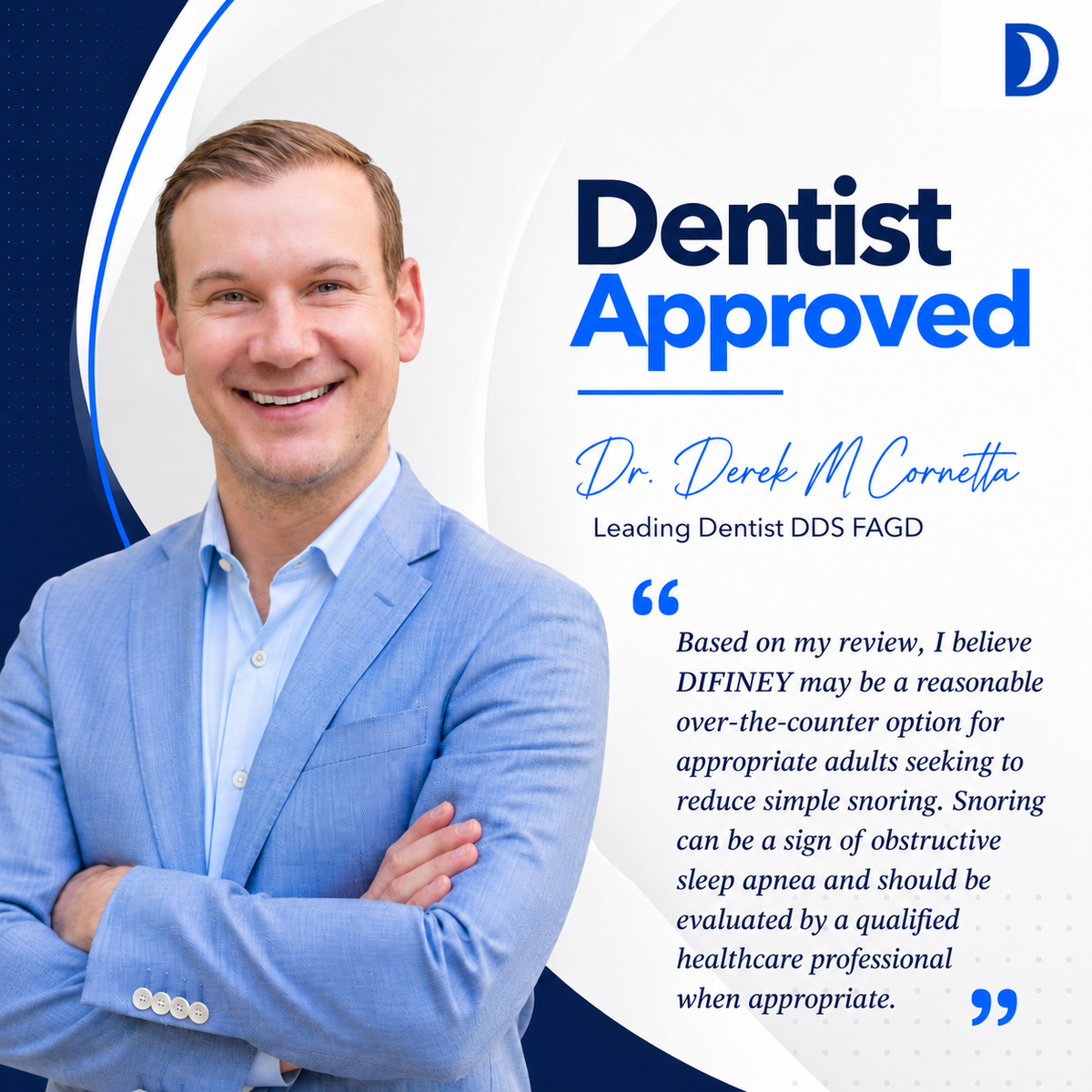 Dr. Derek endorsement for the DIFINEY 4.0 anti-snoring mouthpiece