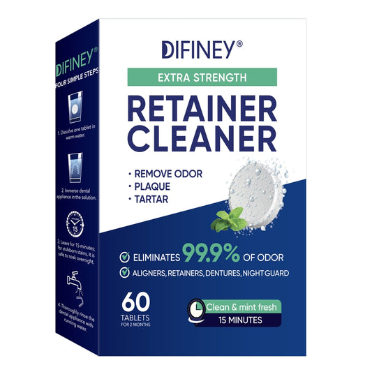 Difiney Fresh Mint Cleaner for Invisalign, Retainer, Mouth Guard, Aligner, Night Guard, Denture - Removes Odors, Stains, Plaque - 60 Tablets