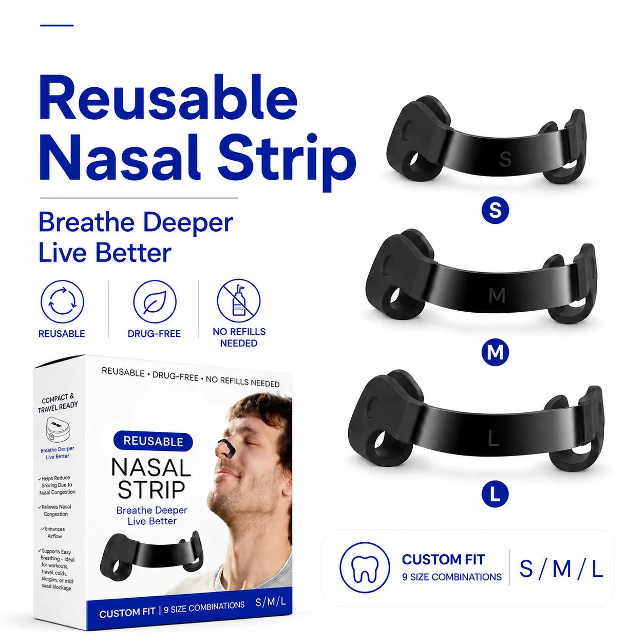 Reusable Nasal Strips 30-night trial and satisfaction guarantee