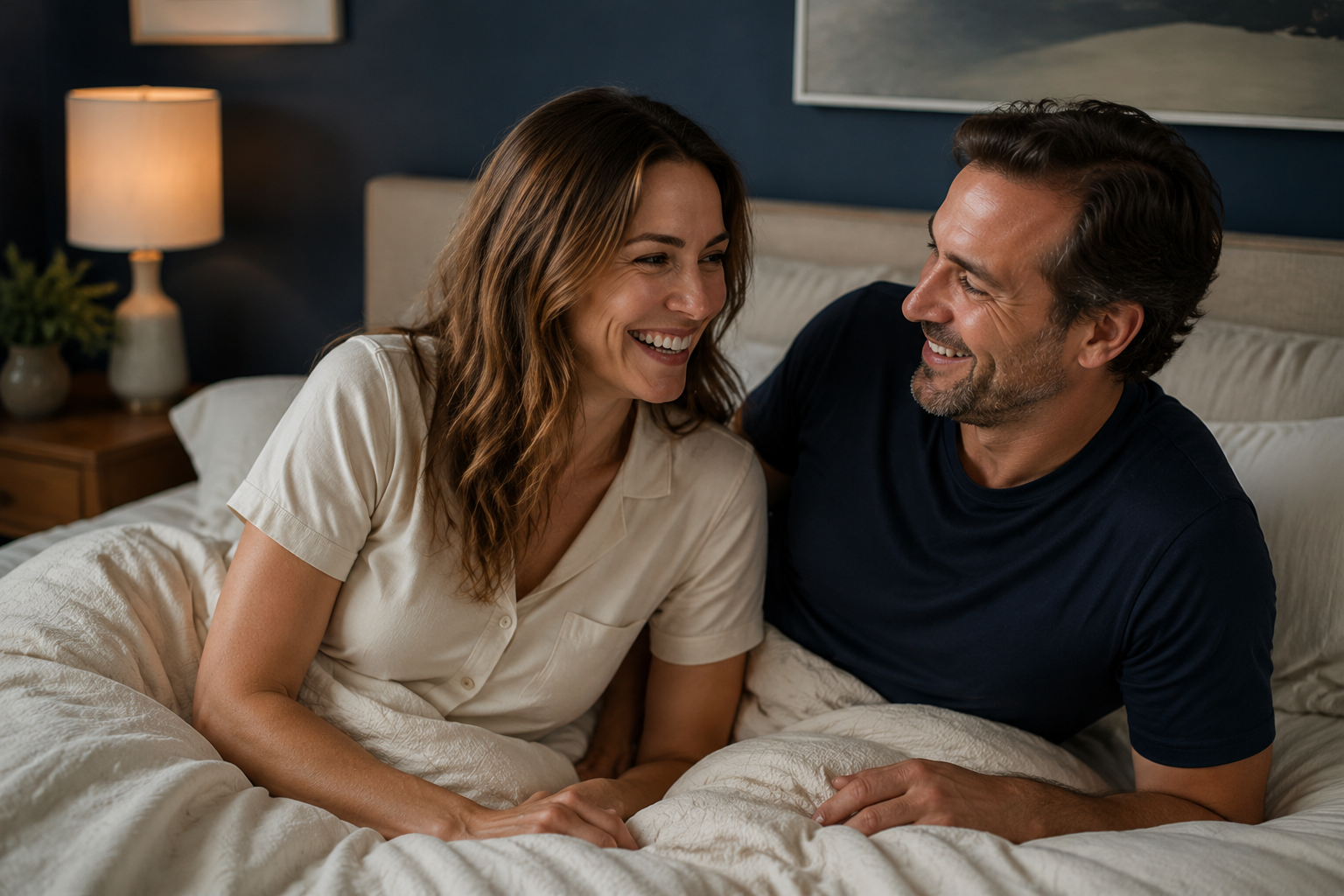 Couple relaxing together in bed