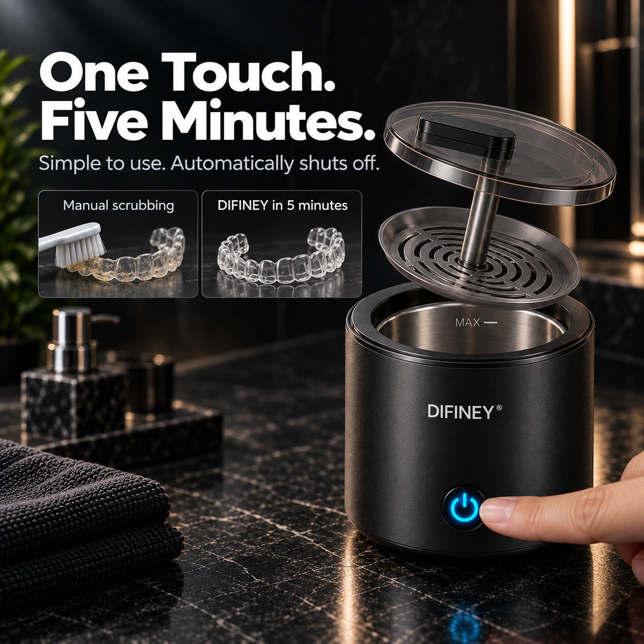 One touch — five minute cleaning cycle
