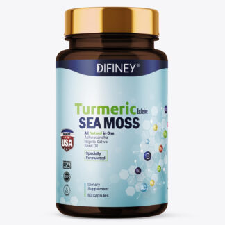 Difiney Sea Moss 3000mg: Premium Blend with Black Seed Oil, Ashwagandha, Turmeric, Bladderwrack, Burdock - 60 Capsules | Made in USA